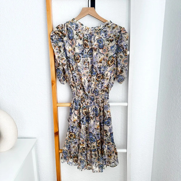 Misa Las Angles Kayla Mini Dress Sketched Floral Smocked Tie Neck - Picture 3 of 16